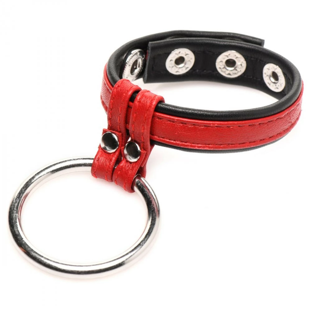 Leather Penis Rings Extreme Sex Toys, Bondage, & Fucking Machines | ExtremeRestraintsRed Leather And Steel Cock And Ball Ring - Image 2